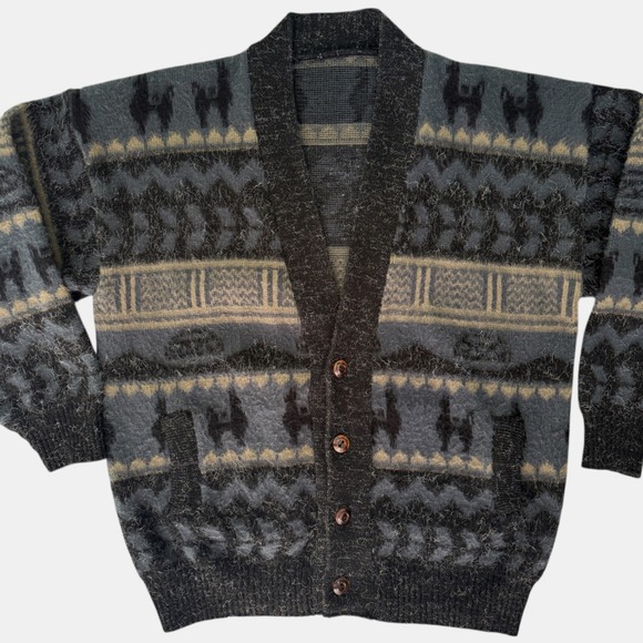 The Unbranded Brand Other - Vtg Mens Geometric Alpaca Wool Cardigan Sweater XXL Peru Heavy Grandpa Winter